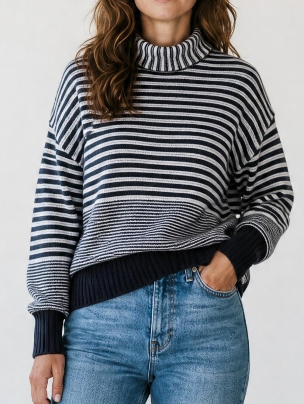 Liz Claiborne Black and White Striped Cowl Neck Sweater
